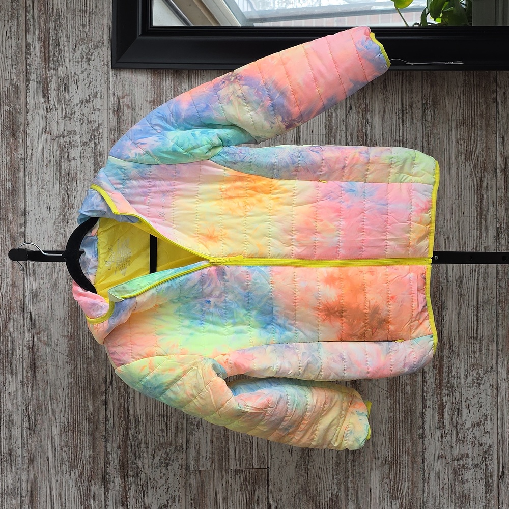 Alexa Rae Tie Dye Colorful Kids Puffer Hooded Jacket Kids Size Medium 12-14 NWT